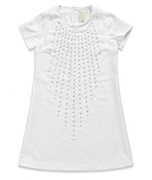 KARTA WHITE CRYSTAL EMBELLISHED SHIFT MINI DRESS FULLY LINED WOMENS L NEW